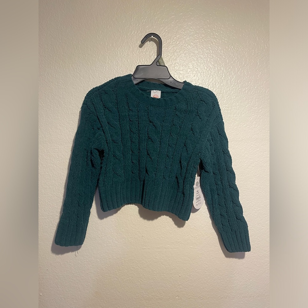 wonder nation Teal Cable Knit Cropped Sweater